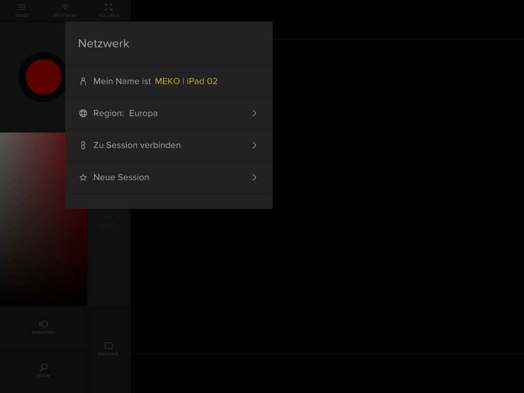 Screenshot Tagtool: Menü mit Netzwerkeinstellungen