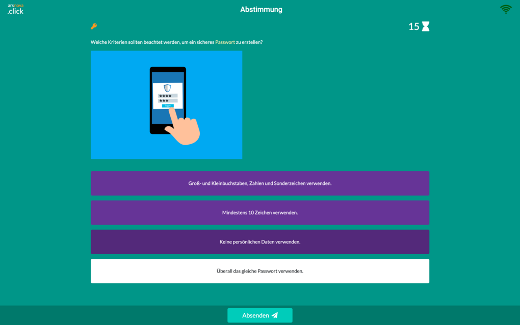 Screenshot arsnova.click – Beantwortung einer Frage als Teilnehmende