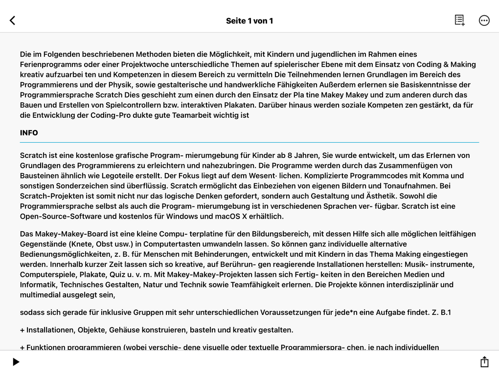 Der mit App Seeing AI gescannte und digitalisierte Text