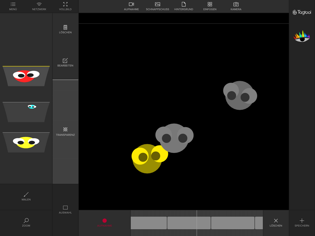 Screenshot Tagtool: Oberfläche Animieren mit aufgenommener Bewegung für ein Objekt