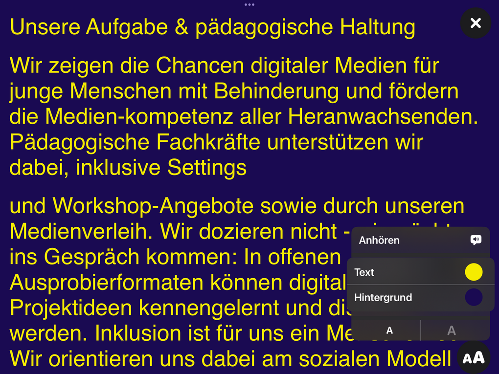 Angepasste Textdarstellung im Readermodus