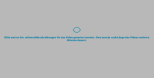 Bildschirm der App Seeing AI während der Erstellung der Videobeschreibung mit der Info, dass die Beschreibung des Videos je nach Filmlänge mehrere Minuten dauern kann.