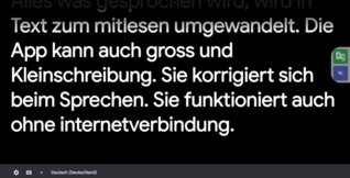 Oberfläche der Automatischen Transkription: Gesprochene Sprache wird als Text zum Mitlesen angezeigt