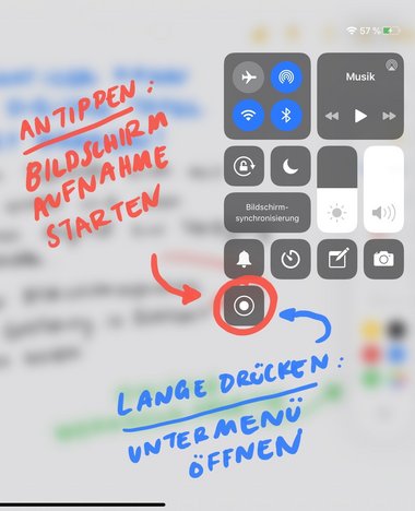 Starten der Bildschirmaufnahme über das Kontrollzentrum