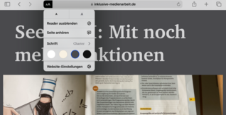 Bildschirmfoto: Webseite in Safari geöffnet mit aktiviertem Safari Reader