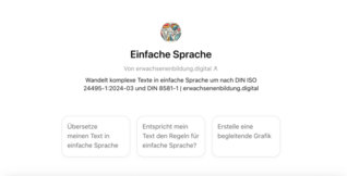 Screenshot: Startoberfläche Custom GPT für Leichte Sprache von Erwachsenenbildung.digital
