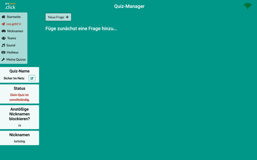 Screenshot arsnova.click – Quizmanager