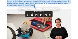 Screenshot: Webseite mit aktivierter iOS-Vorlesefunktion und Sprachausgabe-Controller