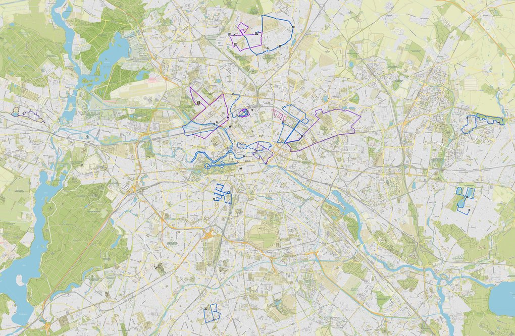 Berlinkarte mit GPS-Kunstwerken der Schulen