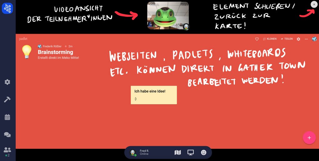 Screenshot eines Padlets, welches als externes Element in Gather Town eingebunden wurde.