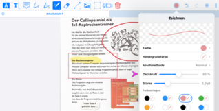 Digitalisiertes Arbeitsblatt aus dem Schulunterricht, das mit der App ClaroPDF bearbeitet und beschriftet wird