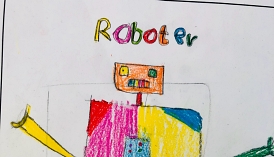 Kinderzeichnung eines Roboters.