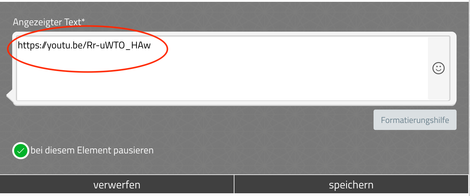 Video in Learning Snacks über Textelement einfügen