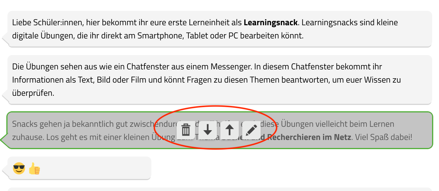 Learning Snacks: Elemente bearbeiten, verschieben und löschen