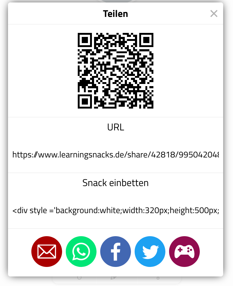 Learning Snacks teilen über einen QR-Code