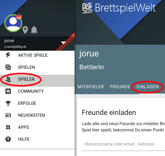 Übersicht der Bildschirmoberfläche, um Freund*innen einzuladen.