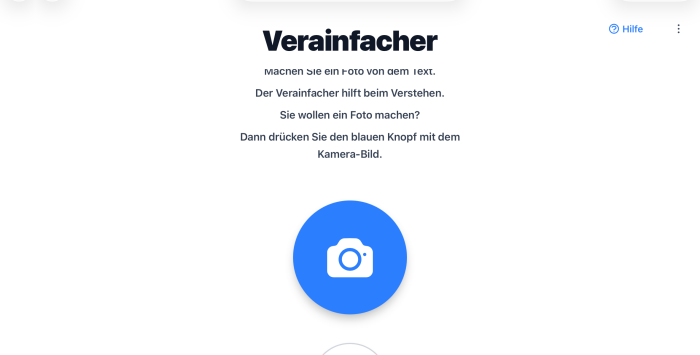 Startseite Vereinfacher mit Fotoaufnahme-Button