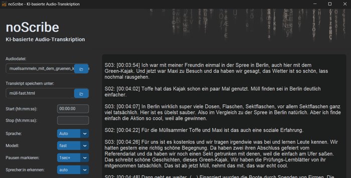 Screenshot: Startoberfläche von NoScribe